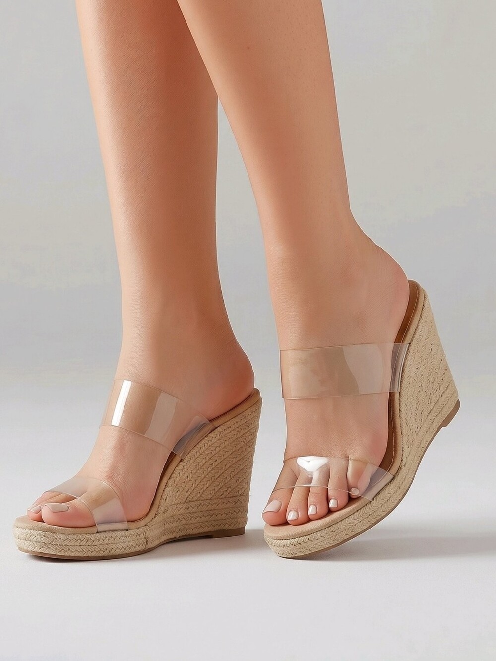 a new day Clear Strap Espadrille Wedge Sandals - Nude/Tan